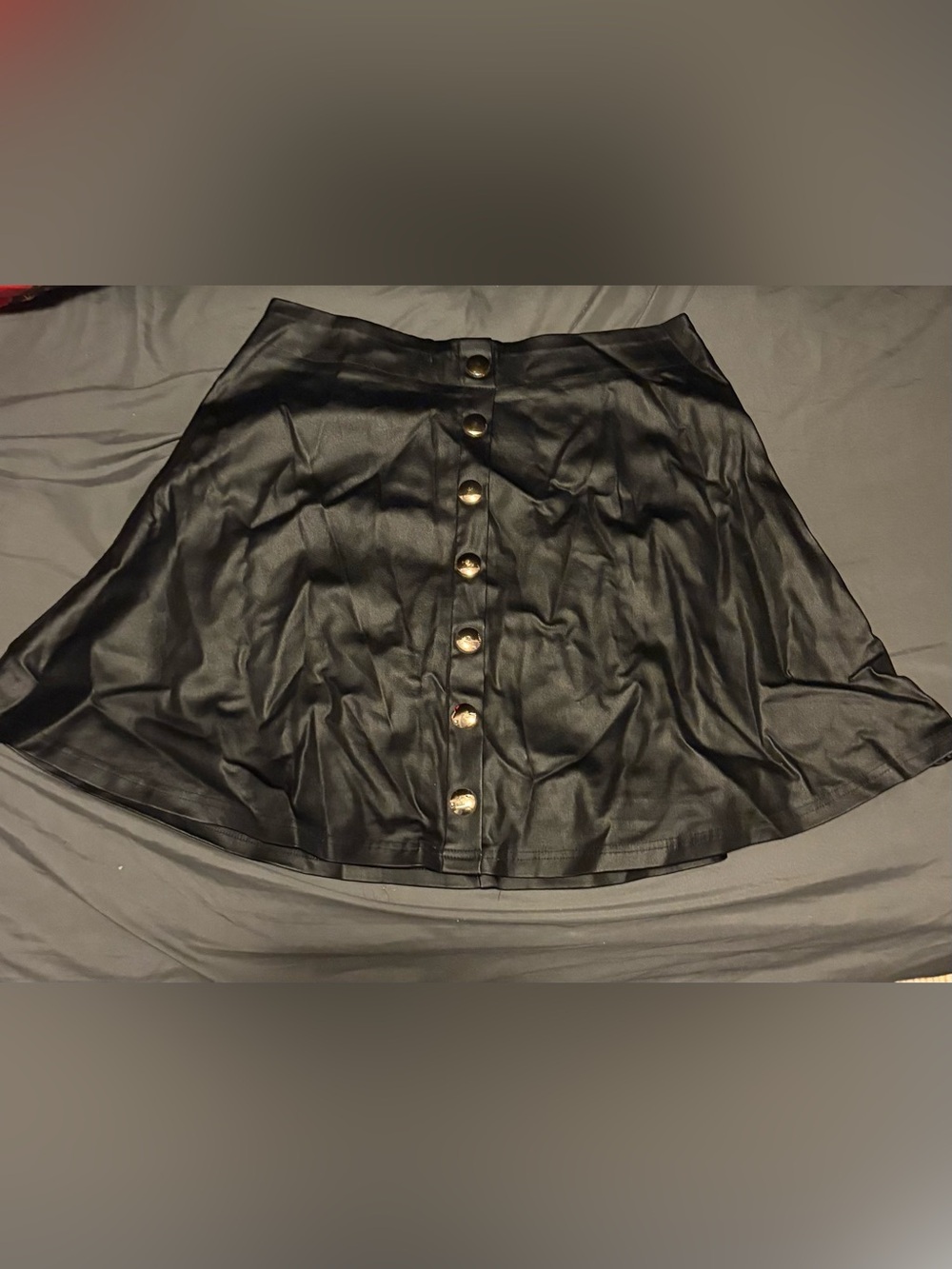 SHEIN Black Faux Leather Button-Front Skater Mini Skirt